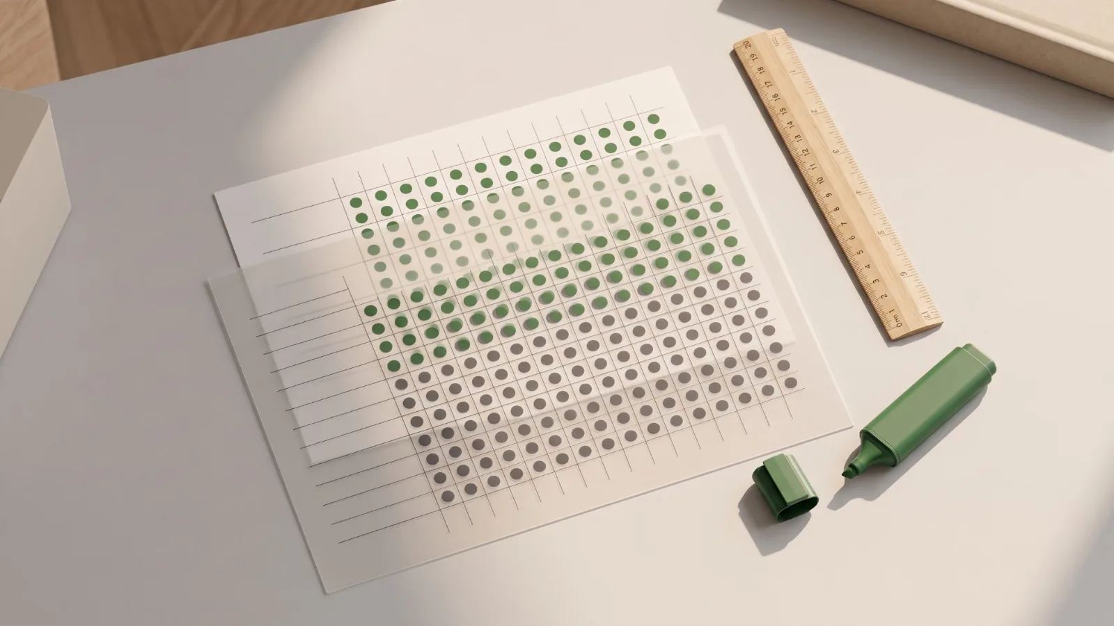 Two transparent skills grids laid slightly offset on top of each other, representing the gap between self-assessment and the manager's view.