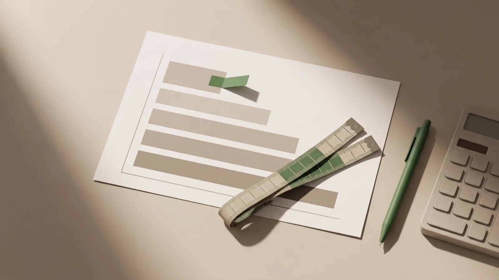 Tape measure lying on a maturity bar chart, the shortest bar marked with a green flag, representing measuring before investing.
