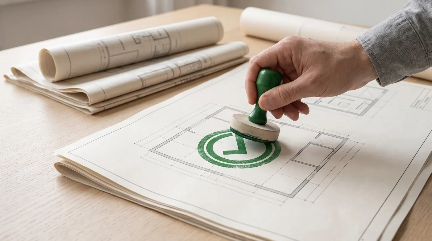 Project approval document with green checked boxes and an approval stamp, symbolising the traceability of decisions required by the standard.